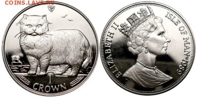 Крона Шайба о.Мэн 1 крона 1989 Персидская кошка - 838.750x0