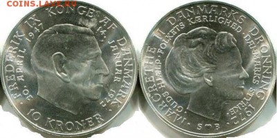 Дания 10 крон 1972 Серебро Смерть Фредерика Коронация Маргре - danija_10_kron_1972_serebro_smert_frederika_ix_i_koronacija_margret_ii