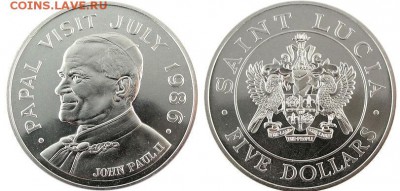 Крона Шайба Санта Лючия 5$ долларов 1986 Визит Папы Римского - coin-image-5_Dollar-a-Saint_Lucia-CeUK_j7g7aMAAAE0B5vJlmYj