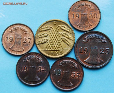 6 монет Веймар Германия 1923-1935. Оценка состояния - 181