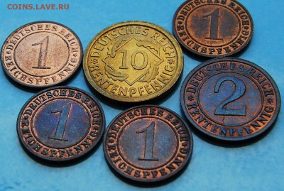 6 монет Веймар Германия 1923-1935. Оценка состояния - 168