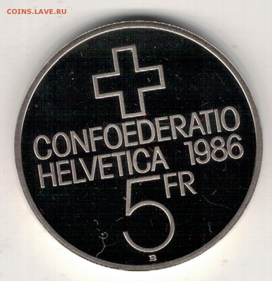 ШВЕЙЦАРИЯ 5 ФРАНКОВ 1986 БИТВА ПРИ ЗЕМПАХЕ 18.05 В 22Ч(Д894) - 4-ш86а
