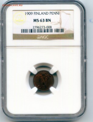 Финляндия. 1909. 1 пенни. NGC MS63BN. 21.05 в22:00 - CWSC014