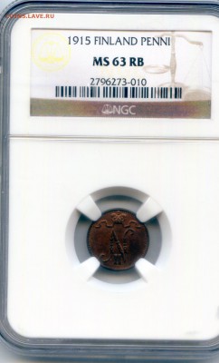 Финляндия. 1915. 1 пенни. NGC MS63 RB до21.05 в22:00 - CWSC012