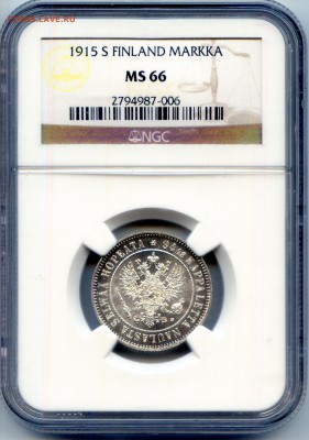 Финляндия. 1915. 1 марка. Серебро. NGC MS66 до21.05 в22:00 - CWSC029
