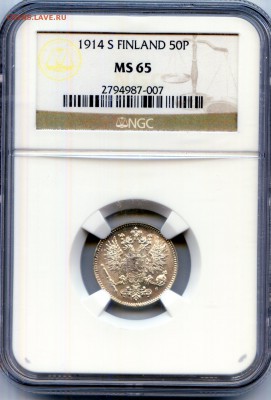 Финляндия. 1914. 50 пенни. Серебро. NGC MS65 до21.05 в22:00 - CWSC033