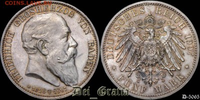 5 марок 1907 Баден - baden_5_marok_1907_pamjati_gercoga_krasivaja_patina_aunc