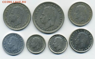 Песеты Испании, Хуан Карлос, 7 шт. - подборка_Испания-7шт_а