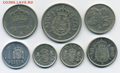 Песеты Испании, Хуан Карлос, 7 шт. - подборка_Испания-7шт_р