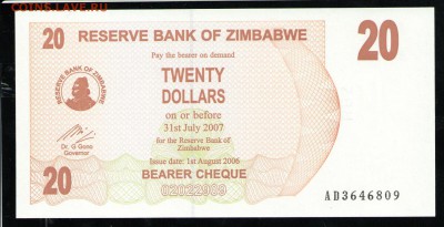 ЗИМБАБВЕ 20 ДОЛЛАРОВ 2006 UNC - 19 001