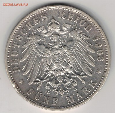 Ag ГЕРМАНИЯ (САКСОНИЯ) 5 МАРОК 1903 ДО 25.05 ДО 22Ч (Д979) - 5-г5м903а