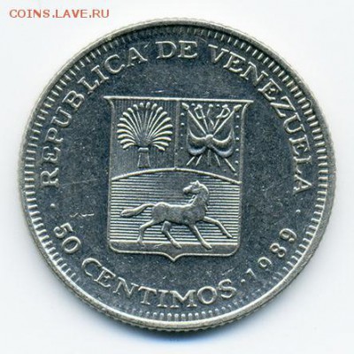 Венесуэла 50 сентимов 1989 - аверс. - Венесуэла_1989-50сентимов_А