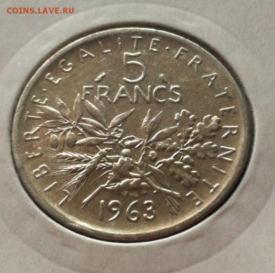 5 франков 1963г. , Франция , Ag835 , до 27.05.17г. - 5фр-1963-4
