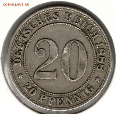 Германия. 20 пфеннигов 1888 J. С 500. До 24.05 - 19