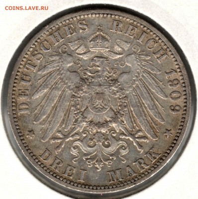 Пруссия. 3 марки 1909 А. С 1000. До 24.05 - 38