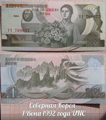 Северная Корея  1 Вона 1992 года UNC - аукц