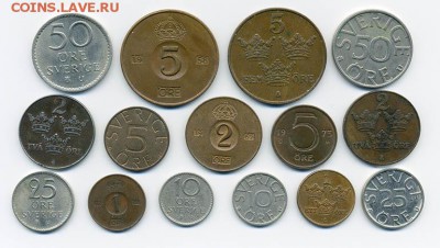 15 монет Швеции - подборка_15шт-Швеция_р