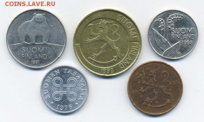 5 монет Финляндии - аверс. - подборка_Финляндия-5шт_а
