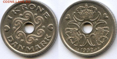 Монеты с отверстием в центре - 1 крона 1992