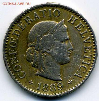 Швейцария 5 раппенов 1889г. Не частая. - хх475