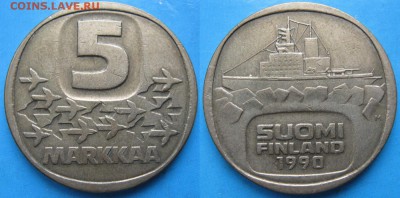 21.Ходячка Финляндии 1963-2000г. - 21.45. -Финляндия 5 марок 1990    434