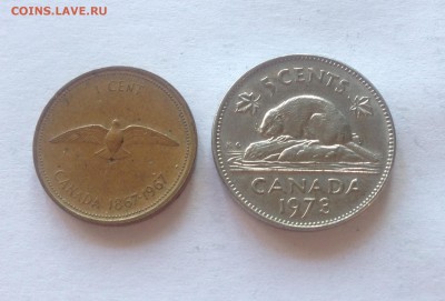 1 цент 1967г., 5 центов 1973г. Канада , до 07.06.17г. - канада