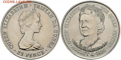 Крона Шайба Тристан да Кунья 25 пенсов 1980 80 Королеве Мате - 3875-445_b