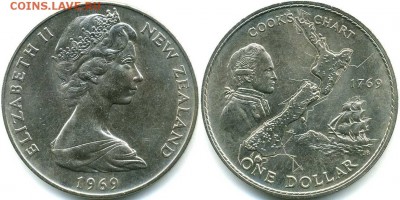 Крона Шайба Новая Зеландия 1$ доллар 1969 путешествие Кука - 5106b8c0f3734