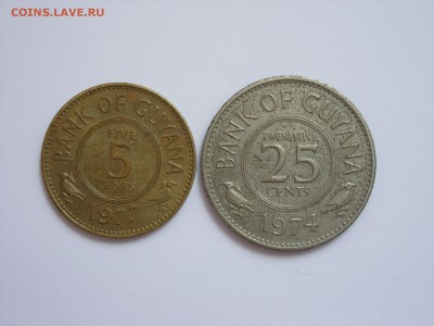 5 центов 1977 и 25 центов 1974 Гайана. - 5 центов 1977 и 25 центов 1974 Гайана - 1.JPG