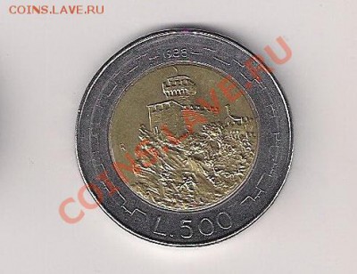 Сан Марино 500 лир 1988 Крепость БИМЕТАЛЛ до 20.02 - 500б