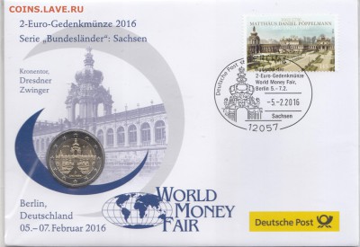 Германия 2 евро 2016 Саксония Нум. Фил. до 10.06 - 23 (2)
