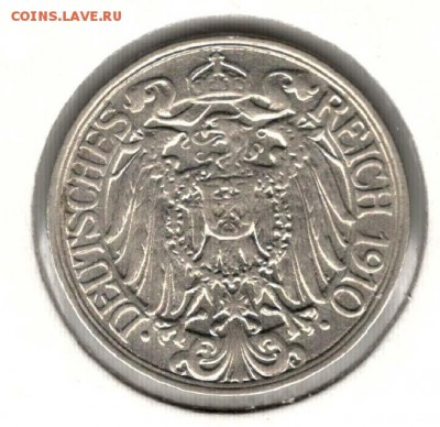 Германия. 25 пфеннигов 1910 А. С 500. До 09.06 - 12