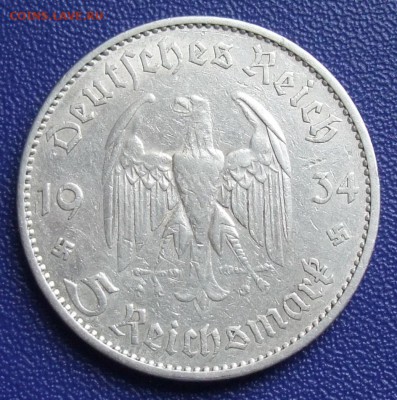 Германия. Третий Рейх. 5 марок 1934 A. Кирха. Дата "21.3.33" - 5-34A-.JPG