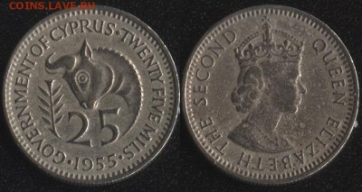 Англия и колонии по ФИКСированной цене - Кипр 25 милс 1955