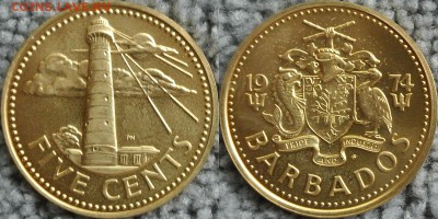 5 монет от 1 цента до 1 доллара Барбадоса 1974 UNC - 5