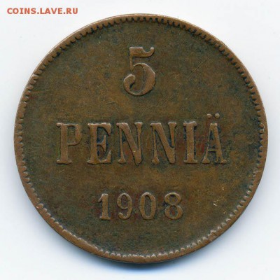Финляндия 5 пенни 1908 - номинал. - Рос-Финляндия_5пенни-1908_Р