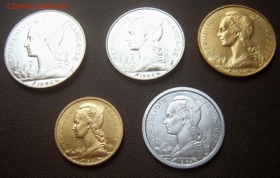 Реюньон набор 1, 10, 20, 50, 100 Франков 1964 до 20.06 22-00 - Франция-4