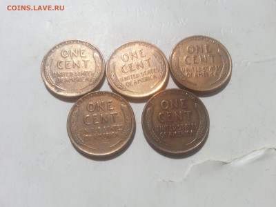 США 1 цент 1944-1946 5 штук до 22-00 19.06.17 - 20170618_105429