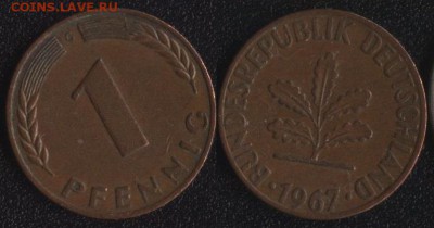 Германия 1 пфенниг 1967G до 22:00мск 23.06.17 - Германия 1 пфенниг 1967G