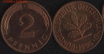 Германия 2 пфеннига 1995J до 22:00мск 23.06.17 - Германия 2 пфеннига 1995J