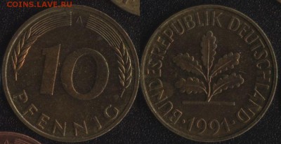 Германия 10 пфеннигов 1991A до 22:00мск 23.06.17 - Германия 10 пфеннигов 1991A