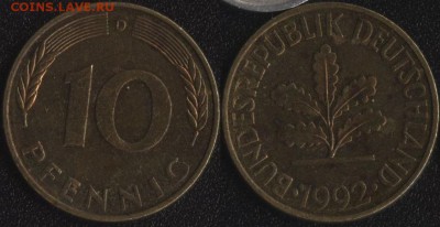 Германия 10 пфеннигов 1992D до 22:00мск 23.06.17 - Германия 10 пфеннигов 1992D