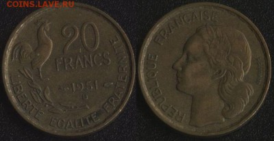 Франция 20 франков 1951 B до 22:00мск 23.06.17 - Франция 20 франков 1951 B