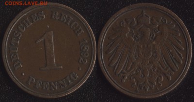 ~ 100 монет до 1950 года по ФИКСированной цене - Германия 1 пфенниг 1892