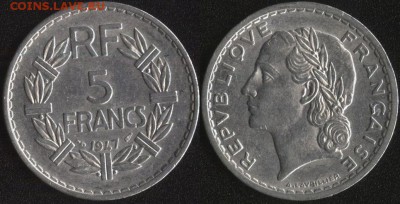 ~ 100 монет до 1950 года по ФИКСированной цене - Франция 5 франков 1947