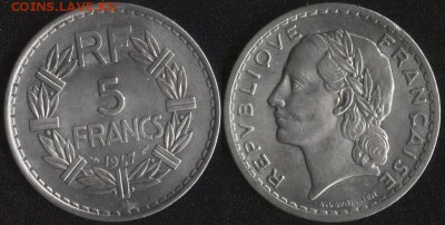 ~ 100 монет до 1950 года по ФИКСированной цене - Франция 5 франков 1947 B