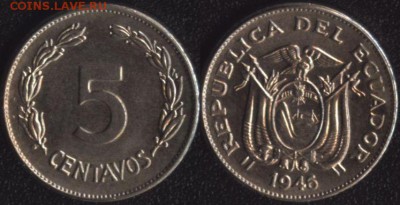 ~ 100 монет до 1950 года по ФИКСированной цене - Эквадор 5 сентаво 1946