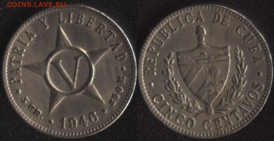 ~ 100 монет до 1950 года по ФИКСированной цене - Куба 5 сентаво 1946