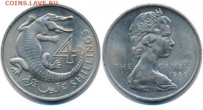 Гамбия 4 шиллинга 1966 Крокодил - 1109130b