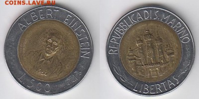 Биметалл!! Сан Марино 500 лир 1984 Альберт Эйнштейн - san_marino_500_lir_1984_bimetall_khoroshaja_b